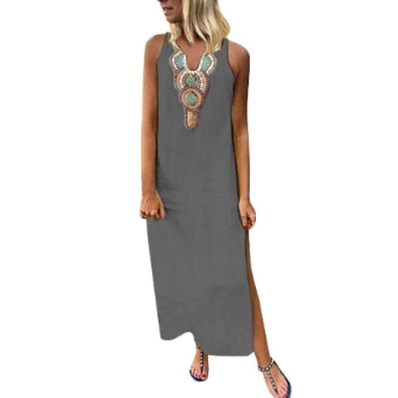 DALHAA THAILAND Maxi Dress Women's Size Medium Sleeveless Polka Dot Embroidered - Picture 2 of 12